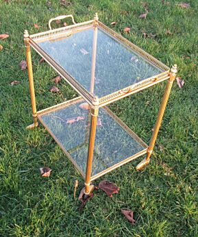 Nice Vintage Mid Century Retro Glass Brass Coctail Bar Cart Tea Cart Trolley