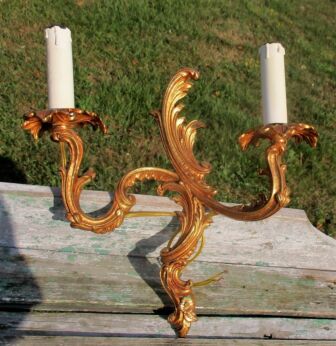 Vintage Ornate Brass Two-Arm Double Wall Sconce Light Lamp Sleeves