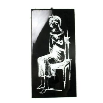 Large Vintage Ceramic Black Tile Wall Hanging Regina Mother and Child tender HTF