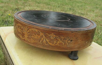 Antique foot for Globe Dome Inlay Carved Wood Round 9.53" 19th Century