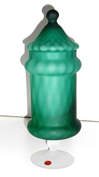 Vintage 60s 70s Italian Green Empoli Opalescent Glass Apothecary candy Jar