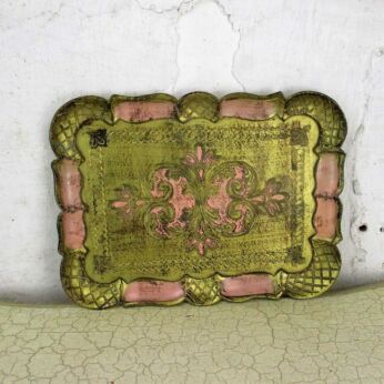 S Mid Century Hollywood Regency Florentine Serving Tray pink Gold Resin Italy