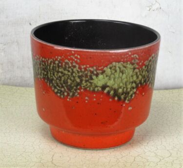 Vintage Mid century modern Planter flower pot Ceramic Fat Lava Orange Jardiniere