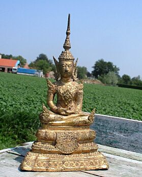 Vintage Statuette Figurine Buddha Ornate Brass Lovely Sitting Buddha Temple