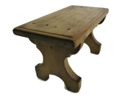 Small Miniature Side Occasional table pedestal Barn Country Farmhouse Style  Footstool Carved wood France  Antique
