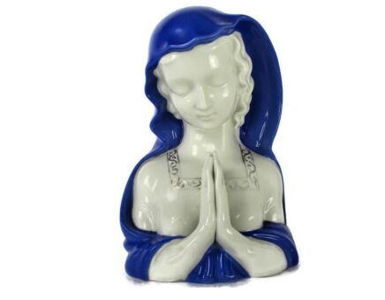 Rare Bavaria Porcelain Elegant Statue Bust Madonna Virgin Mary Germany Blue White HTF