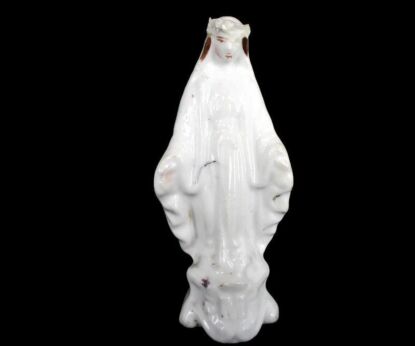 Miniature Antique 1900 Vieux Paris Bruxelles Porcelain Bisque Statue Virgin Mary Madonna Flower Wreath Gorgeous 4.52"