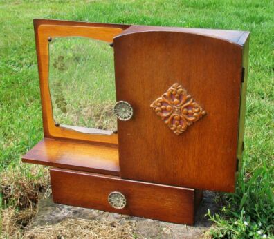 Vintage Medicine Wall Bathroom Cabinet Decorated Mirror Apothecary Carved Wood