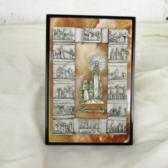 Small Standing Wall Plaque Notre Dame de Lourdes Stations of the Cross Madonna