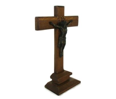 Beautiful Wooden French Standing Hand Carved Brass Corpus Jesus Christ Cross Lovely