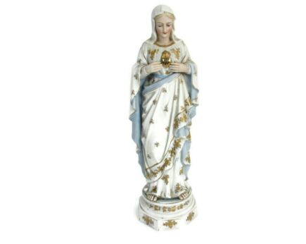 Antique Porcelain Bisque Statue Virgin Mary Blessed Heart Pastel Beautiful Face