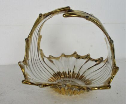 Art Glass Amber Champagne Clear Bowl Dish Centerpiece Murano Style Basket