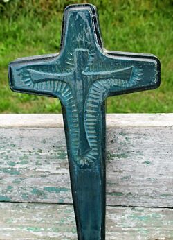 Small Mid Century Design Ceramic Modernist Crucifix Azuro Blue era Amphora