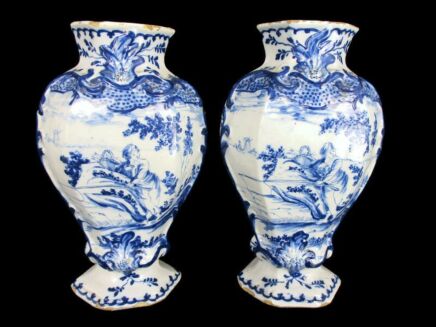 Antique 18th century Delft Blue White Garniture Set Two Vases extremely rare Marked