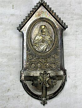 Holy Water Font Spelter Aluminium Ornate Holy Heart Jesus Christ Vessel