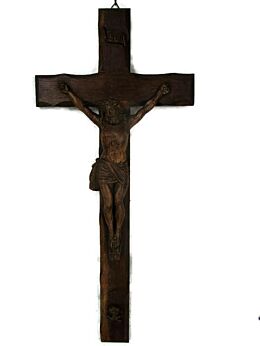 Large Hand Carved Wood Oak Hanging Crucifix Cross Jesus Christ Wooden Corpus 22"