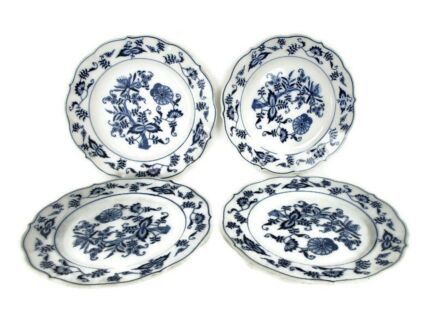 set of 4 breakfast plates Blue Danube design Patent China Blue White Marked