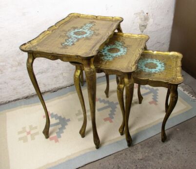 Set of 3 Italian Florentine  Hollywood Regency Stacking Nesting Side Tables  