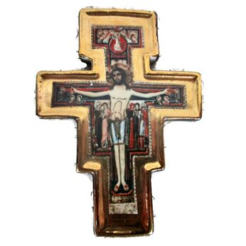Miniature San Damiano Crucifix Jesus Christ Saints IHS Nazare Italy Porcelain