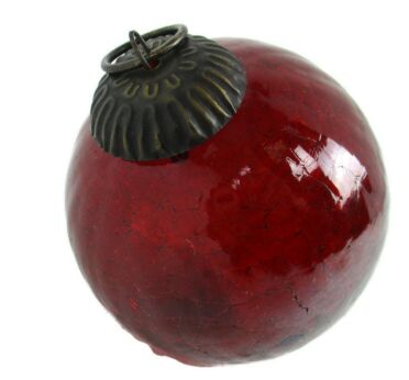 Antique Witch Witches Oval Ball red Glass Ornate Protection Ornament