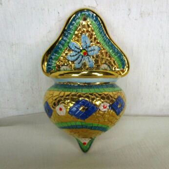 Vintage Italian Holy Water Font Vessel hand Painted Ceramic Oro Zecchino Lovely