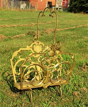 Brass Magazine Newspaper Basket Marble Hollywood Regency style Heavy Gorgeous