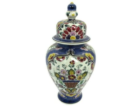 Vintage Polychrome Lidded Vase Urn Marked Regina Holland Hand Painted Beautiful