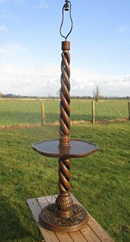 Antique Triple Barley Twist Carved Wood Thick Lamp Table