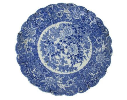 Large Delft Wall hanging Charger Plate Blue White 1920s Flower Pattern Bird 18.11" Beautiful