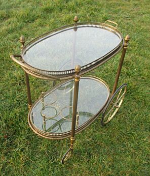 Vintage Mid Century Retro small Glass Brass Cocktail Bar Cart Trolley serving tray