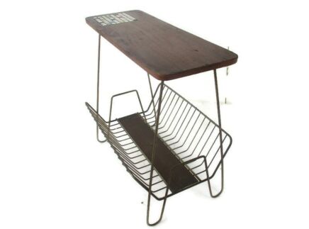 Vintage Mid Century Modern Magazine Newspaper Basket Side Table Mosaic Tiles Teak Van Teeffelen Style
