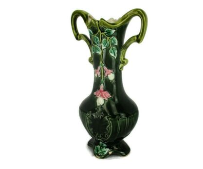 Art Deco Barbotine Majolica Vase French L'abeille Quare Lyon green Two handles