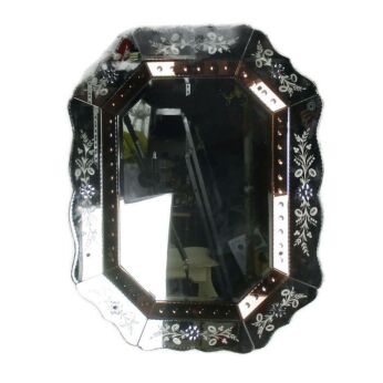 Large Antique French Engraved Cut Crystal Mirror Ornate Magnificent Art Deco WOW