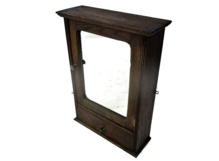 Vintage Ornate Wooden Oak Kitchen Apothecary Wall Medicine Cabinet Mirror
