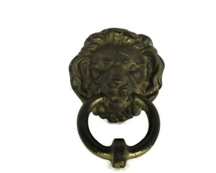 Heavy Brass Door Knocker Lions Head Ring Architectural Gorgeous Reclaimed Antique