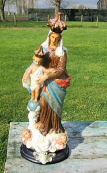 Large Vintage Virgin Mary Madonna with Child Angels Plaster Statuette Beautiful
