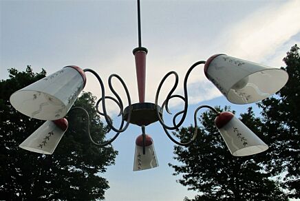 Stunning Mid Century Sputnik Chandelier 6 Arm Opal Shades Era Stilnovo Arteluce