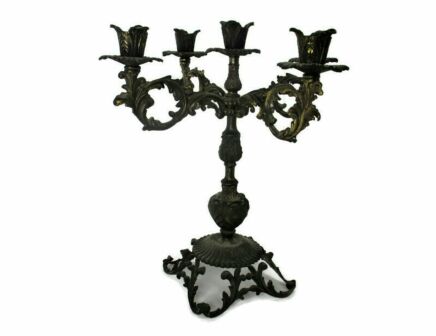 Vintage Faux Brass SpelterOrnate Embossed 5 arm Candle Holder Stick Candelabra Beautiful