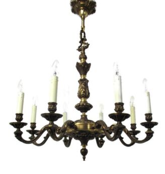 Ornate Brass 8 Arms Lights Chandelier Lamp Pendant Hollywood regency Mid Century