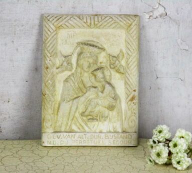 Our Lady Of Perpetual Help Wall Plaque Plaster Virgin Mary Infant Jesus Angels