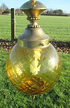 Vintage Amber Glass Chandelier Pendant French Ceiling Light Lamp Brass