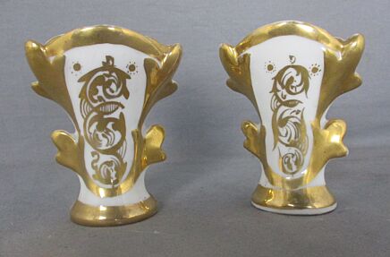 Lovely couple mini Antique Vieux Paris Porcelain Fan Flair Bridal Vases