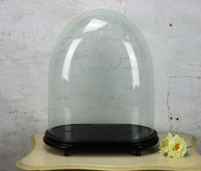 Victorian Antique Oval Hand Blown Glass Dome Globe Mantle Clock 17.32" x 14.56"