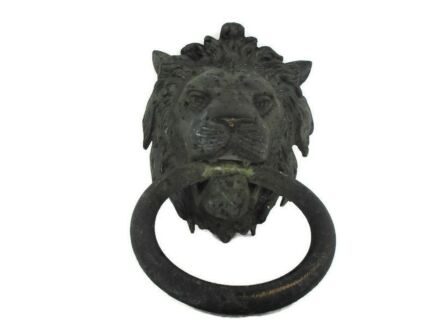 XL Antique Door Knocker Lions Head Ring Architectural Gorgeous Reclaimed Brass