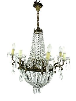 Large Antique French Chandelier Prisms Waterfall Bag & tent Basket Prisms WOW