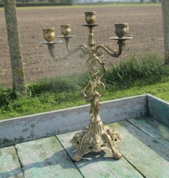 Ornate Large Brass Ornate 5 Arm Candle Holder Candelabra Putti Faces Gorgeous