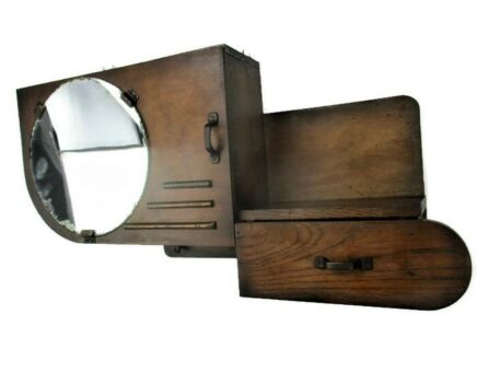 Art Deco Kitchen Apothecary Medicine Wall Bathroom Cabinet Wood Round Mirror Lovely