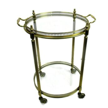 round Cocktail Bar Cart Trolley Serving Cart Clear Glass Hollywood Regency Two tier Lovely