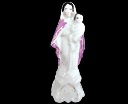 Miniature Antique 1900 Vieux Paris Bruxelles Porcelain Bisque Statue Virgin Mary Madonna Infant Jesus 5.11"