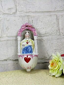 Porcelain Holy Water Font Vessel Virgin Mary Madonna Holy Heart Wall Hanging